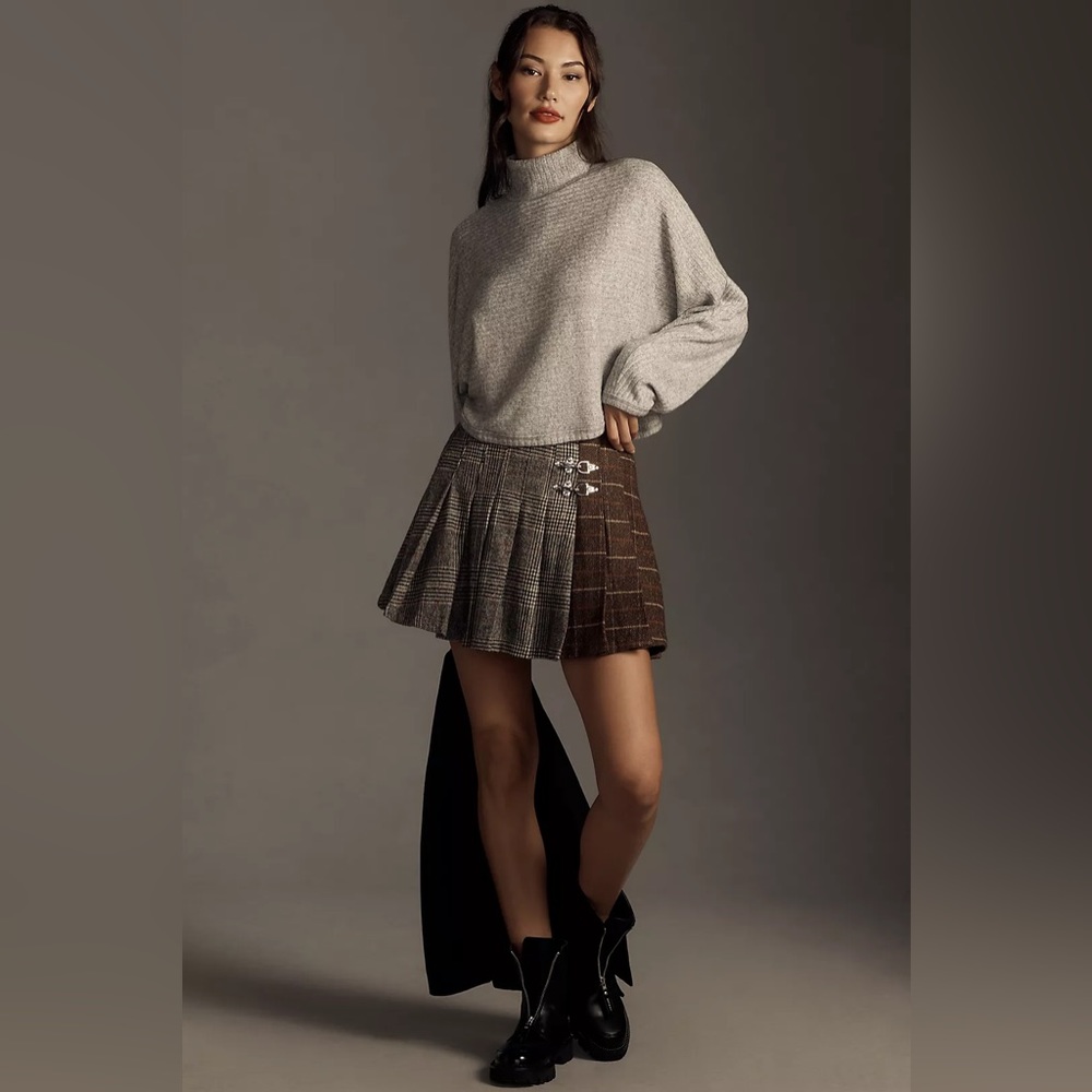 Pilcro cozy ribbed turtleneck batwing pullover, light grey size S